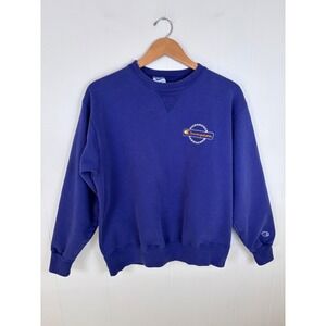 VTG Champion Blue Crewneck Sweatshirt Pullover Embroidered Logo Activewear Small